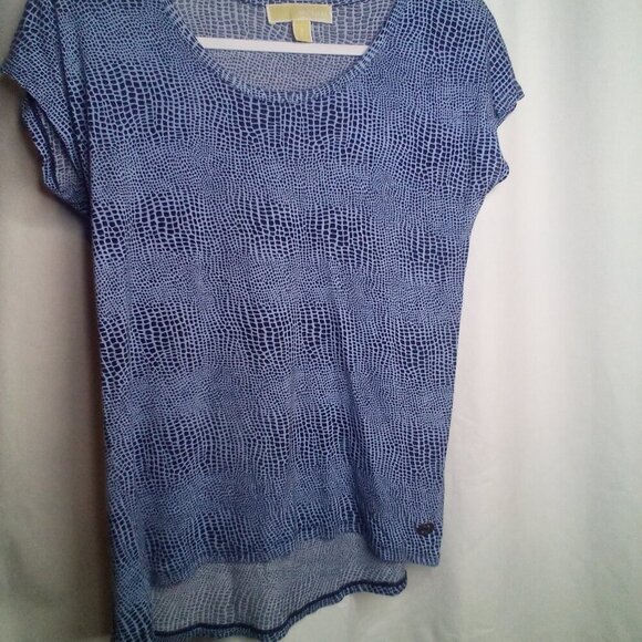 Michael Michael Kors Shirt Women S Short Sleeve Stretch Animal Print Blue Black - Picture 13 of 14